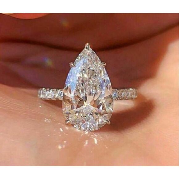 Rose Gold Pear Solitaire Ring - Picture 3 of 9